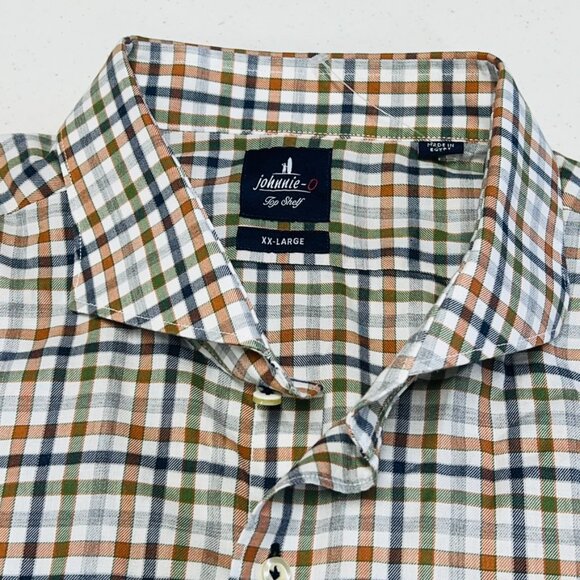 NWOT JOHNNIE-O TOP SHELF PUMPKIN GUFFY PLAID BUTTON DOWN SHIRT XXL Orange Blue - Picture 4 of 10